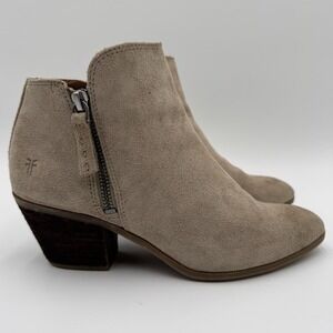 Frye Judith Ankle Booties Women 6M Ash Beige Zip Suede Leather Western Boho READ